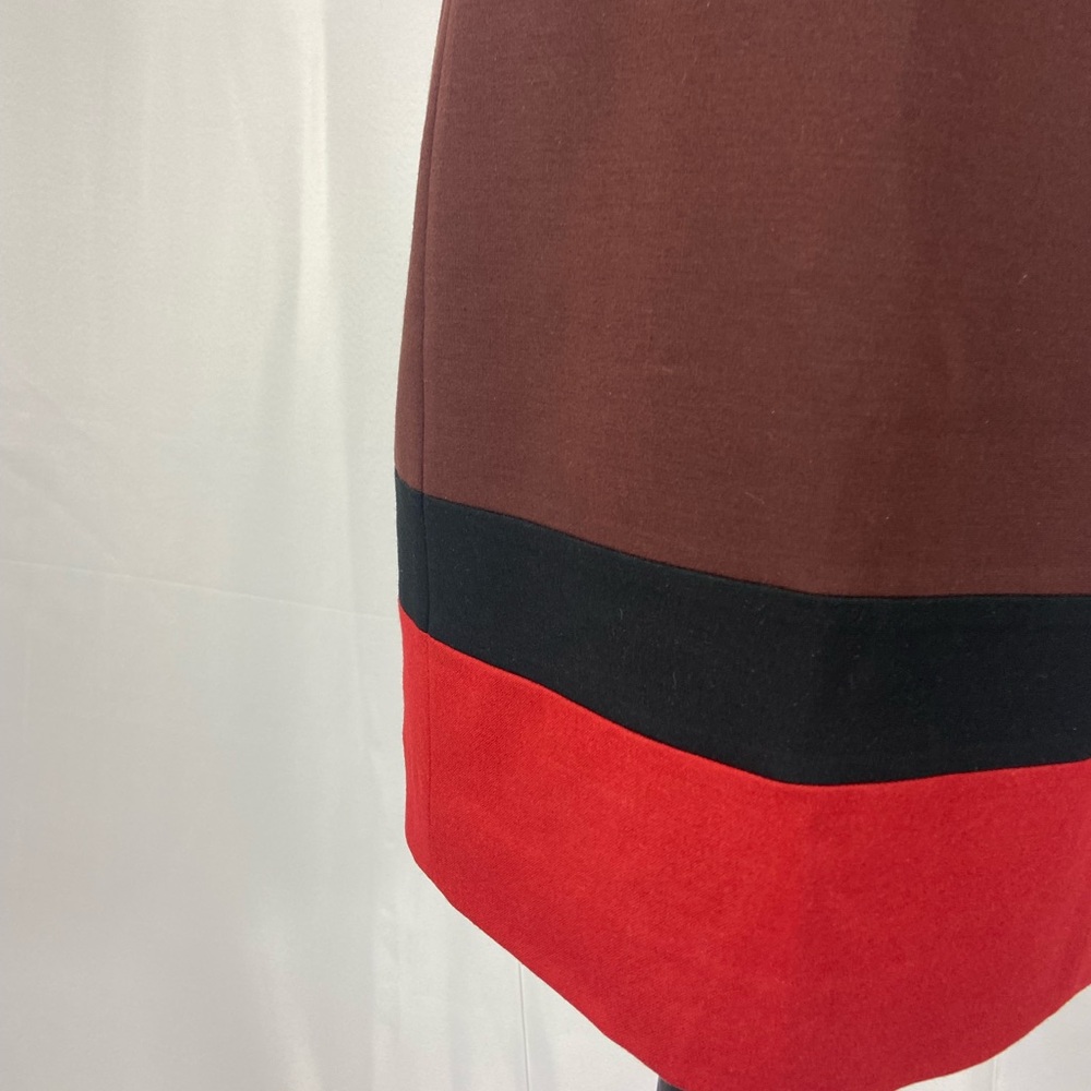 AKRIS Size 6 Colorblock Knee Length Sleeveless Dress - Brown, Red, and Tan - Picture 4 of 5